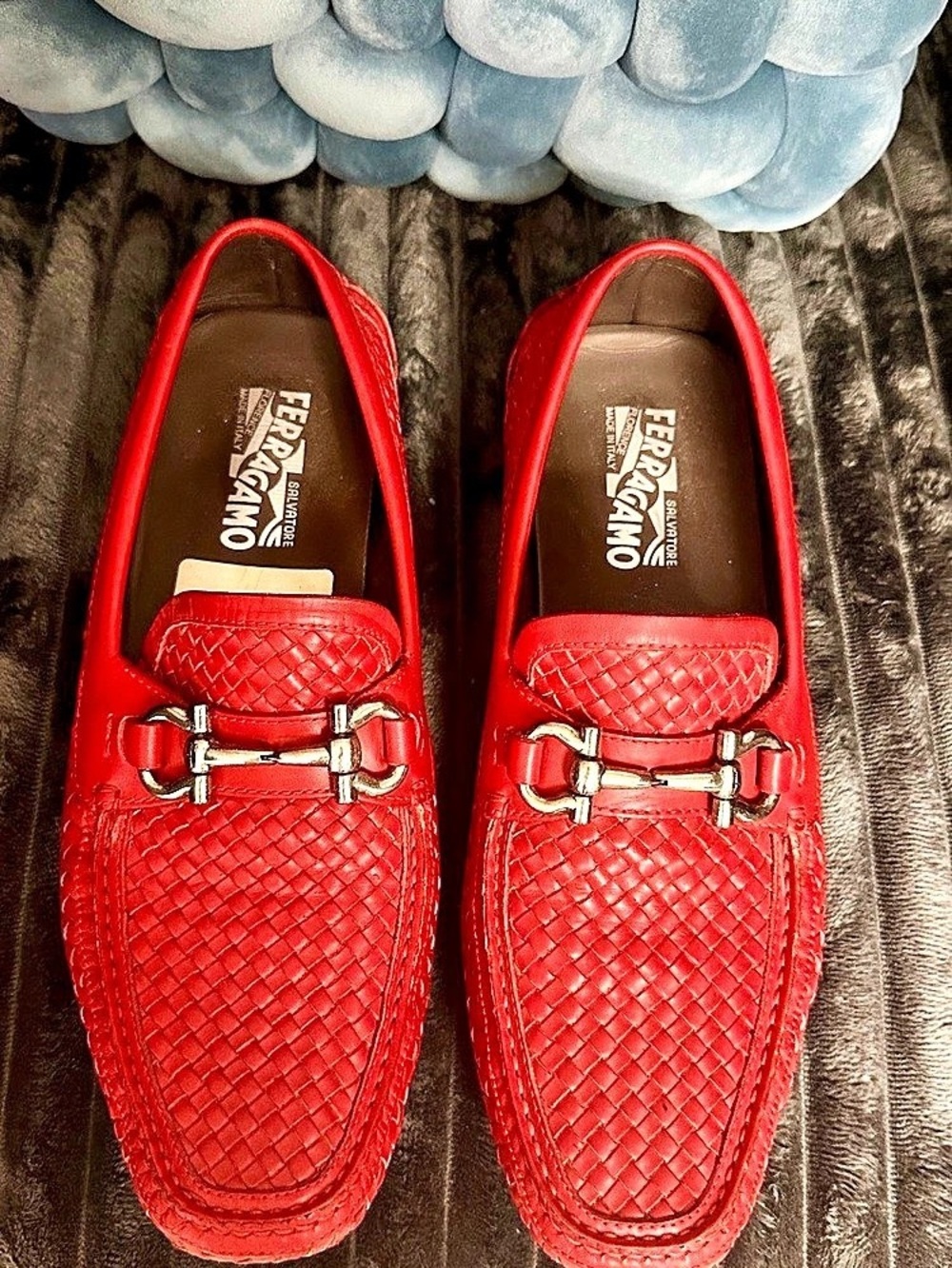 FERRAGAMO Parigi Woven Red Calf Leather Mens
Loafers Size 9.5 D